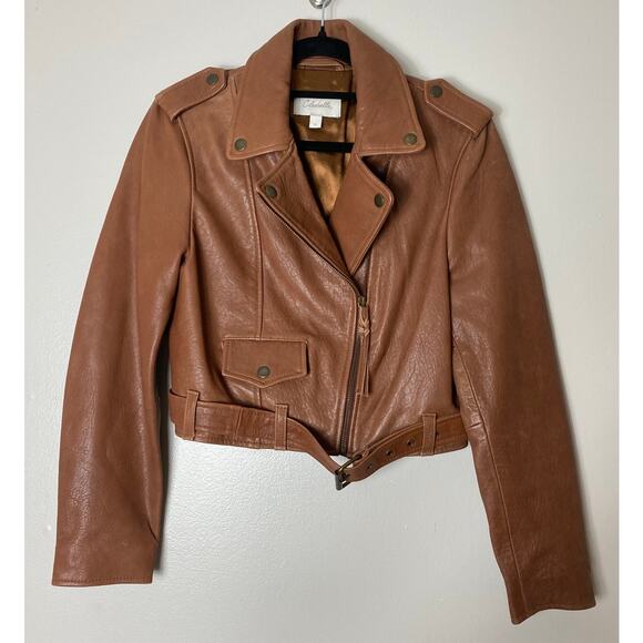 CLEOBELLA LEATHER JACKET CROPPED MOTO BROWN MOCHA CAFE CITY EDGY FALL LUXE - Picture 5 of 16